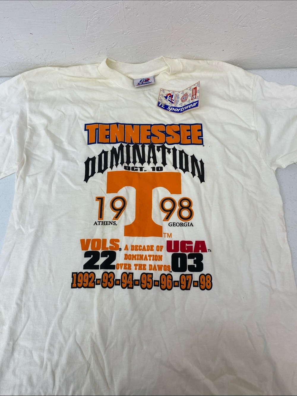 Tennessee 'Domination' 1998 Graphic Tee - White & Orange BRAND NEW